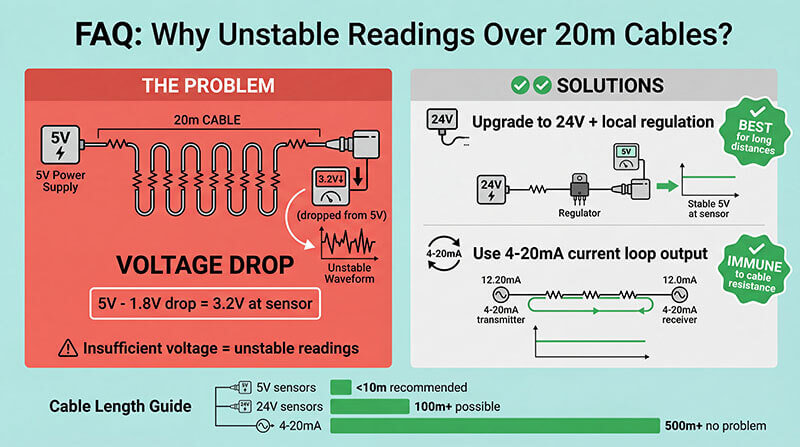 FAQ-Why does my 5V sensor show unstable readings over 20-meter cables
