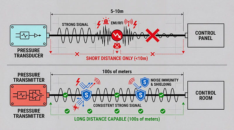 Pressure Transducer and Pressure Transmitter signal and cable length