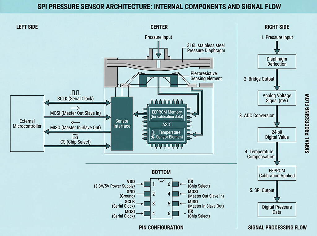 SPI pressure sensor architecture-internal components and signal flow