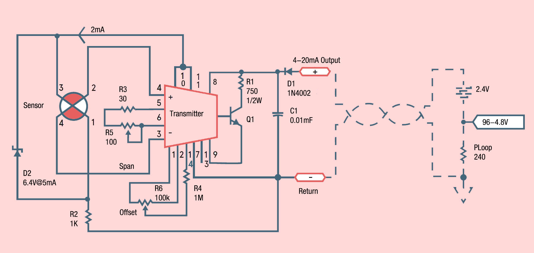 example circuit for gauge pressure sensors